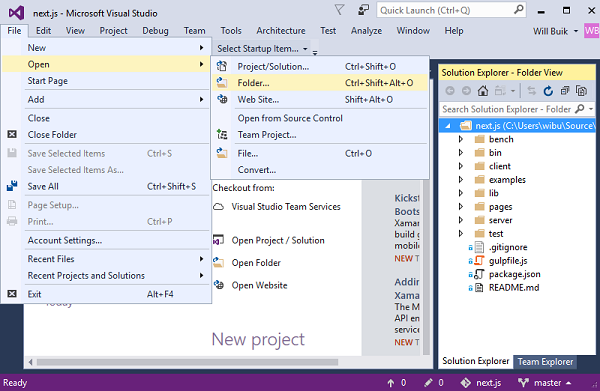 Visual Studio IDE の [フォルダーを開く] の新機能