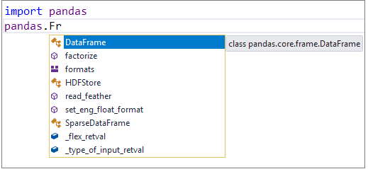 pandas パッケージ用の Python 入力候補