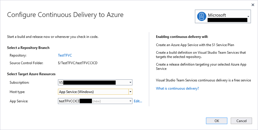 VSTS TFVC プロジェクトでプロジェクトの継続的デリバリーを構成する