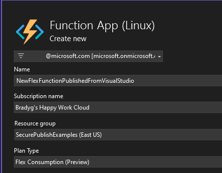 Azure Functions Flex Consumption への発行