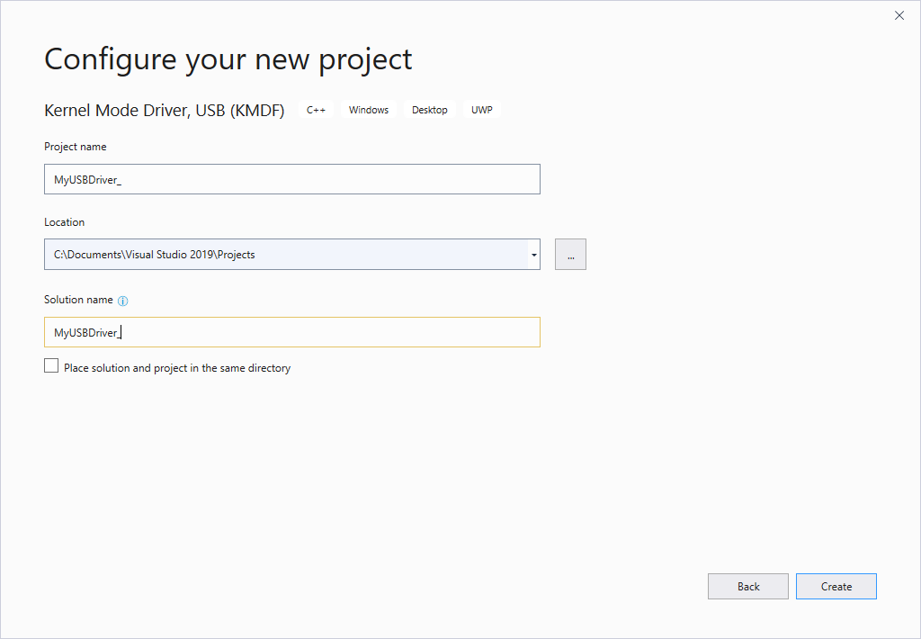 visual studio new project options second screen.