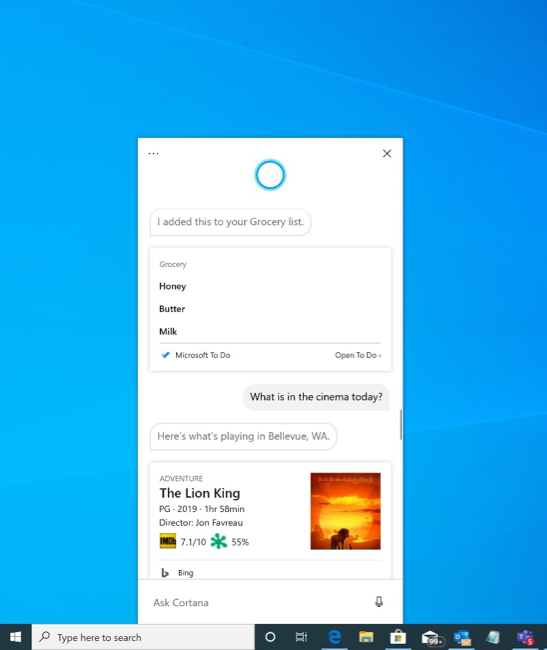 Windows 10 用の新しい Cortana エクスペリエンスの概要。