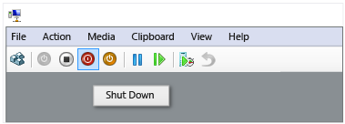 Hyper-V マネージャーの [シャットダウン] ボタンを示すスクリーンショット。