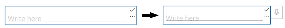 ディクテーション ボタンを隠している HandwritingView のコントロールと、確実にディクテーション ボタンが表示されるようにサイズが変更された HandwritingView のコントロールのスクリーンショット