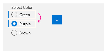 単一列の RadioButtons グループ内のキーボード ナビゲーションの例