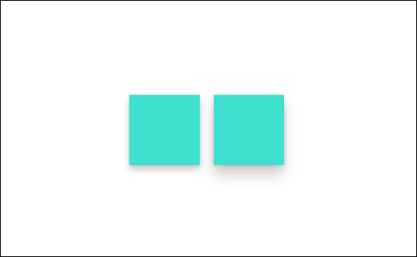 2 つの水色の四角形が横に並べられ、どちらにもシャドウがあります。
