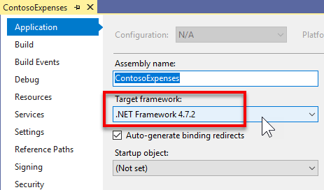 プロジェクトの .NET Framework バージョン 4.7.2