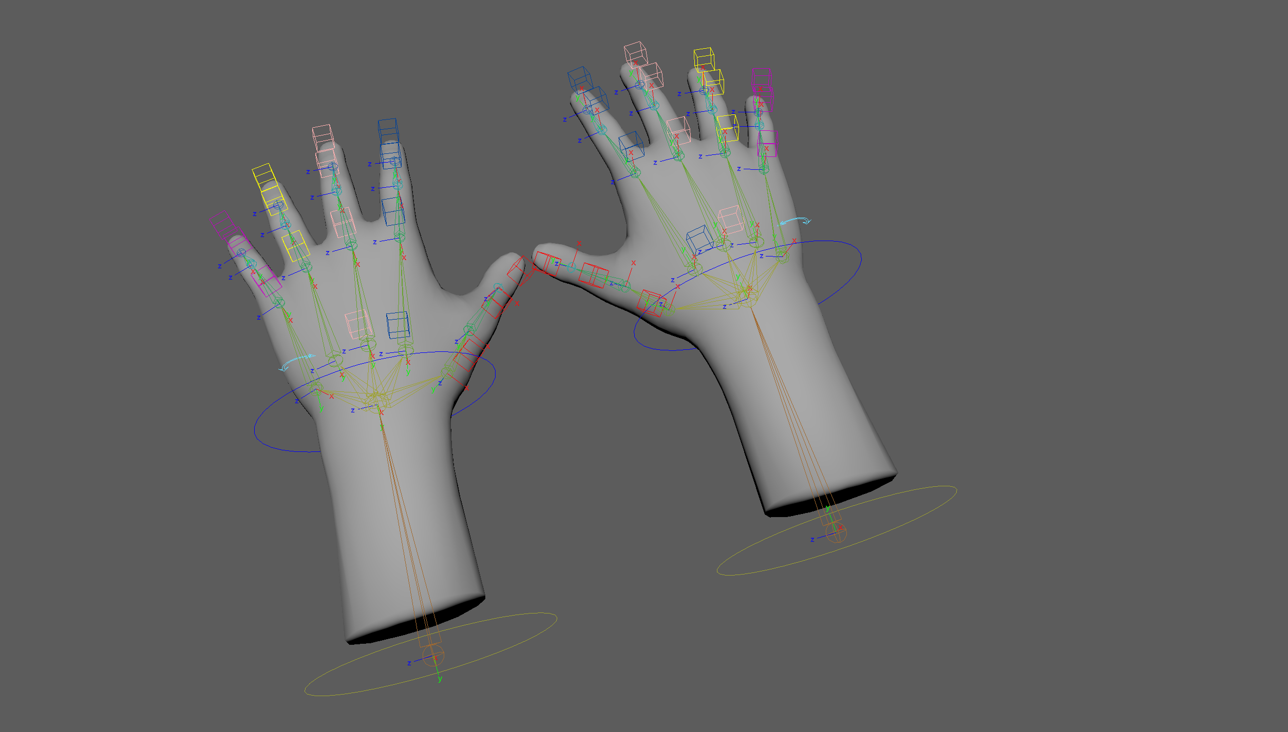 例: Maya のハンド コーチ リグ