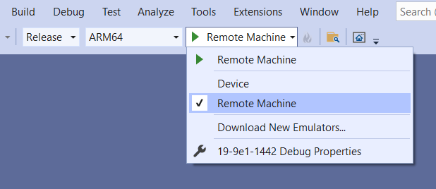 Visual Studio での配置ターゲットとしての [リモート コンピューター] の選択