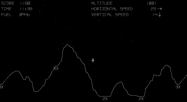 1979 年に発売された Atari の Lunar Lander のオリジナル インターフェイス