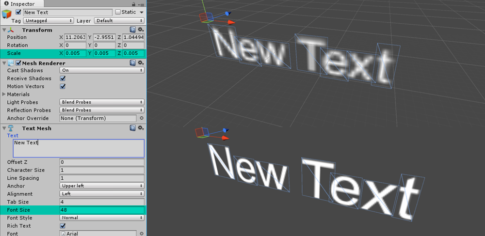 最適な値を有するユニティ3Dテキストメッシュ