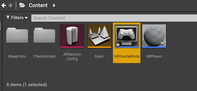 コンテンツ ブラウザー内の MRGameMode