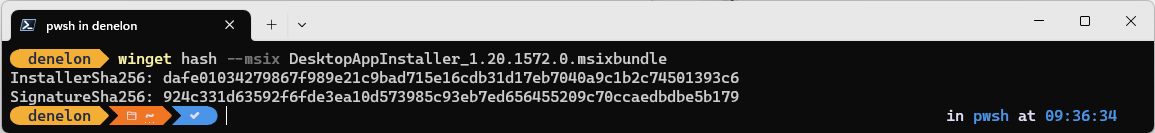 winget の hash msix コマンド