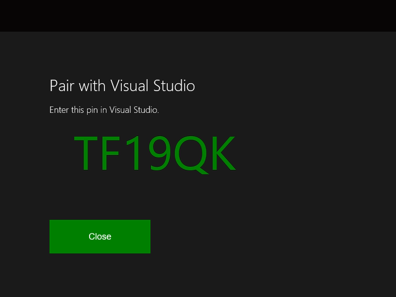 [Visual Studio PIN とのペアリング] ダイアログ