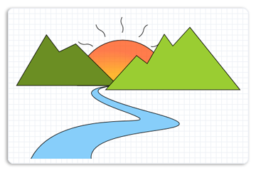 川、山、太陽のイラスト