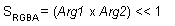 モジュレート 2x 演算の数式 (s(rgba) = (arg1 x arg 2) の後、左 1 にシフトします)