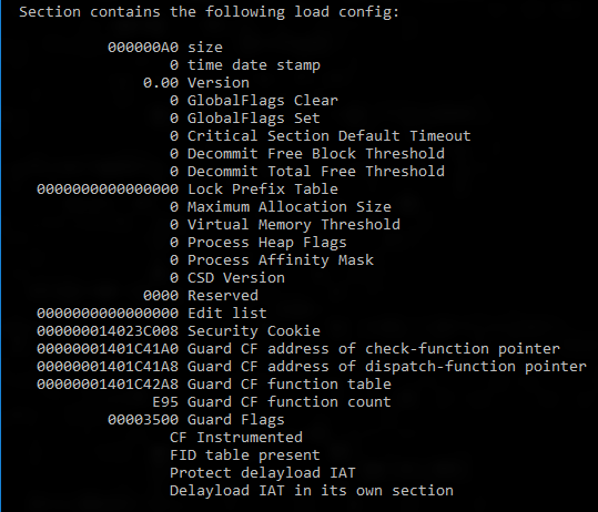 dumpbin /loadconfig からの出力