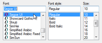フォント オプションのドロップダウン リストのスクリーンショット