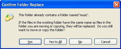 [フォルダーの置換の確認] ダイアログ ボックスのスクリーン ショット 