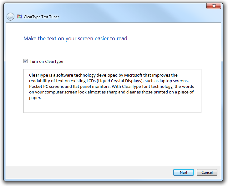 cleartype ウィザードのスクリーン ショット(改訂) 