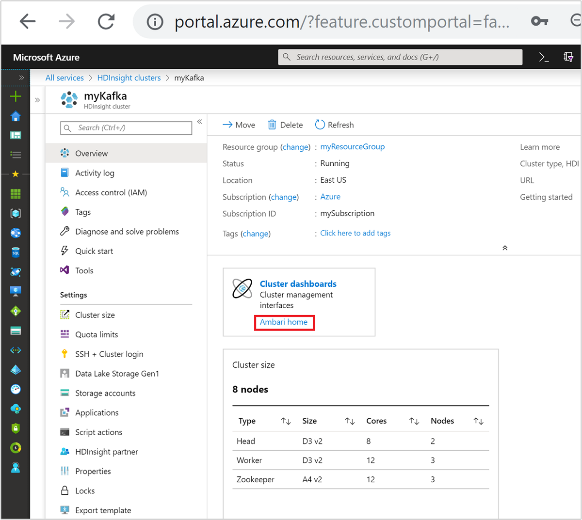 Image of the portal with cluster dashboard selected.