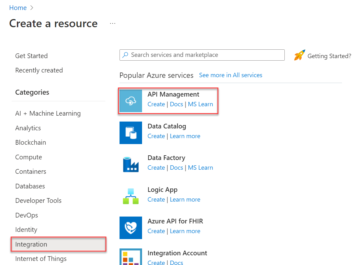 새 Azure API Management 인스턴스를 만드는 스크린샷