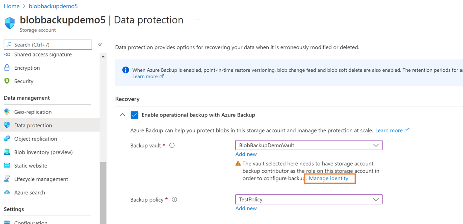 Azure Backup을 사용하여 운영 백업 사용