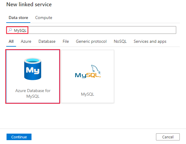 Azure Database for MySQL 커넥터를 선택합니다.