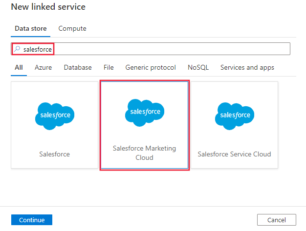 Salesforce Marketing Cloud 커넥터를 선택합니다.