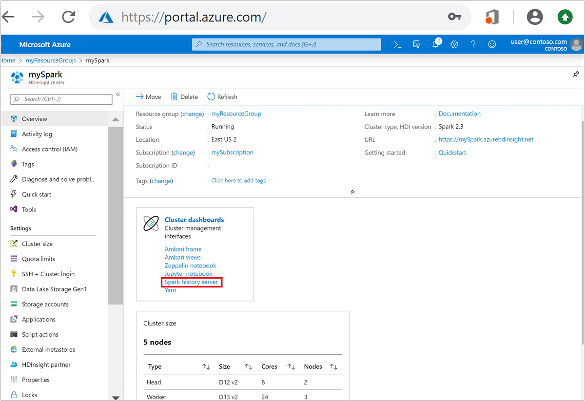 Launch the Spark History Server from the Azure portal.