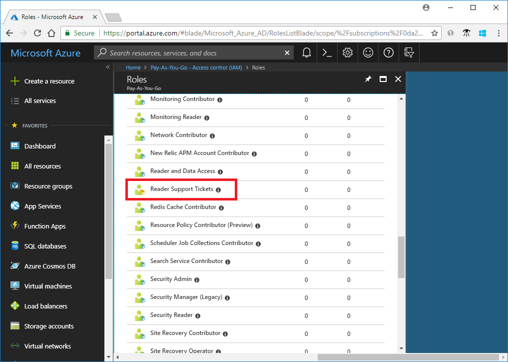 Azure Portal에서 가져온 사용자 지정 역할의 스크린샷