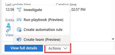 Screenshot of menu of actions that can be performed on an incident from the details pane.