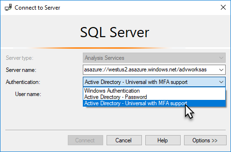 Connect in SSMS