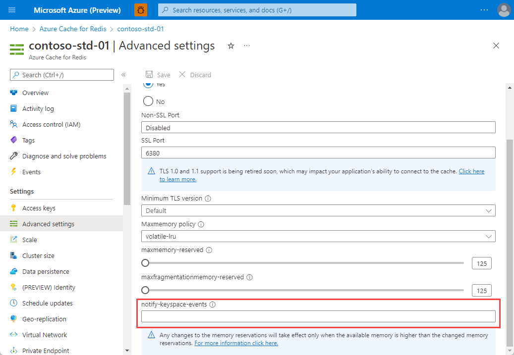 Azure Cache for Redis 고급 설정