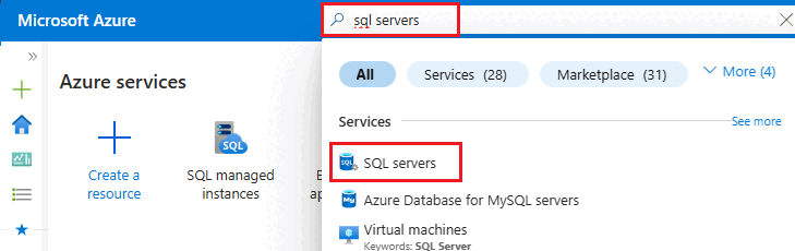 SQL 서버를 검색하고 선택하는 방법을 보여주는 스크린샷.