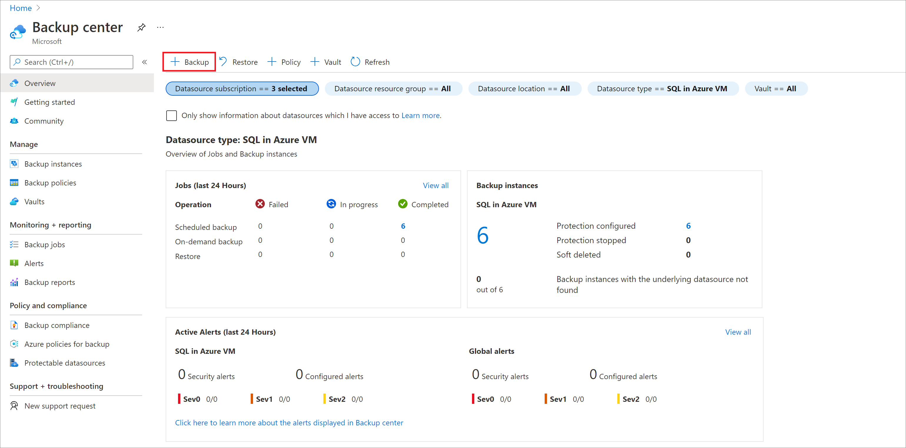 Azure 파일에 대해 백업을 구성하는 경우를 보여 주는 스크린샷