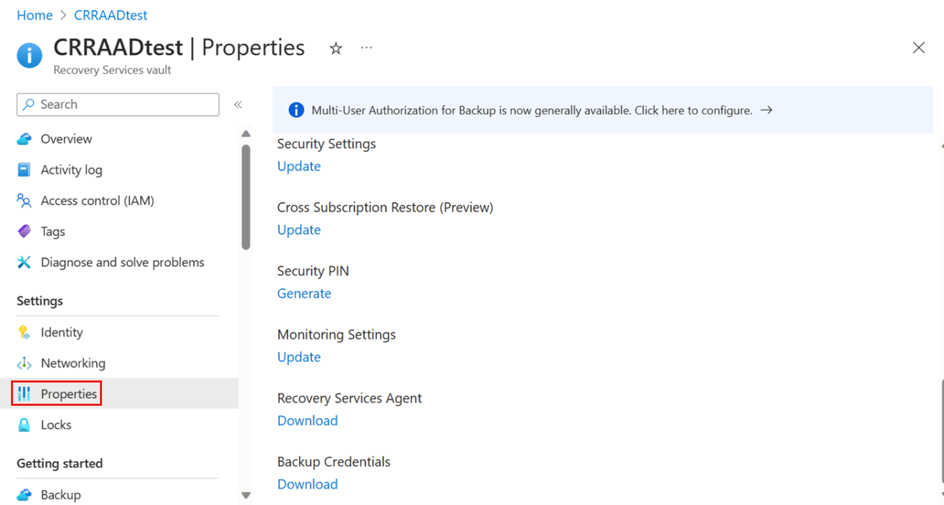 Screenshot shows how to initiate downloading vault credential file.