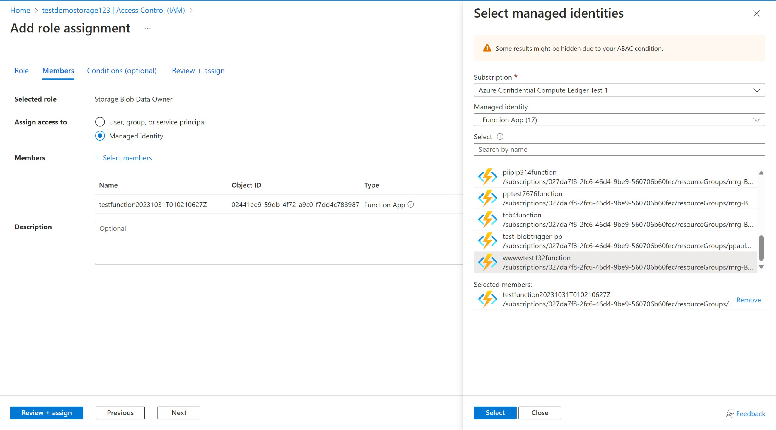 관리형 앱에 대한 관리 ID 설정 방법을 보여 주는 웹 브라우저의 Azure Portal 스크린샷.