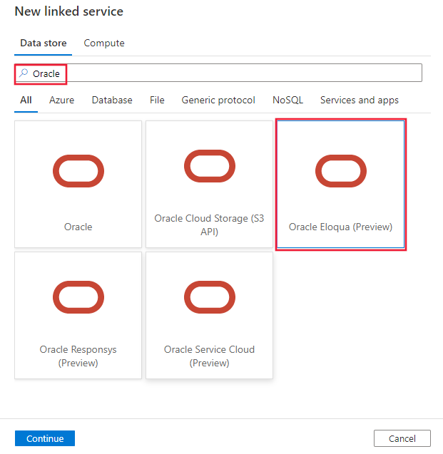 Oracle Eloqua 커넥터의 스크린샷.