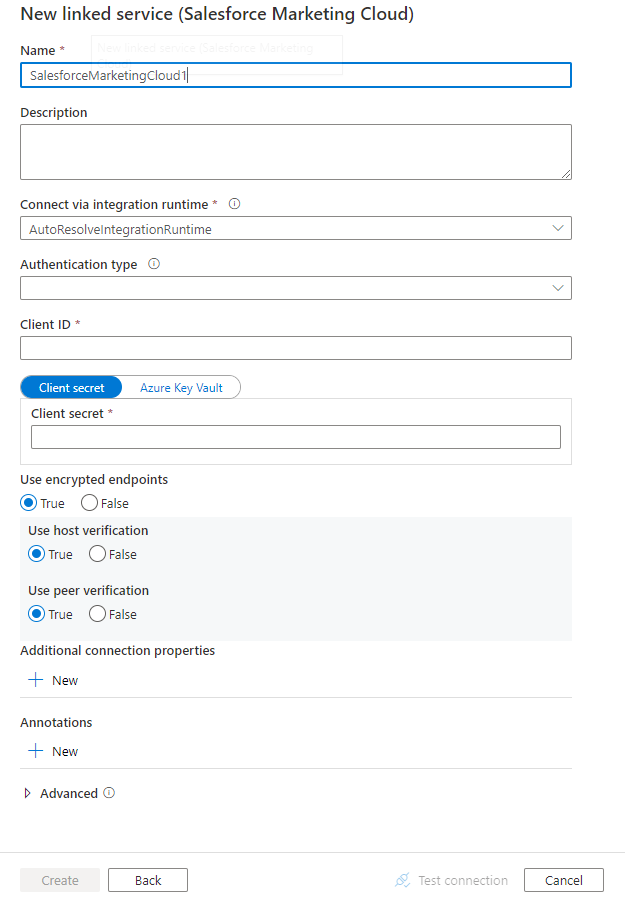 Salesforce Marketing Cloud에 연결된 서비스를 구성합니다.