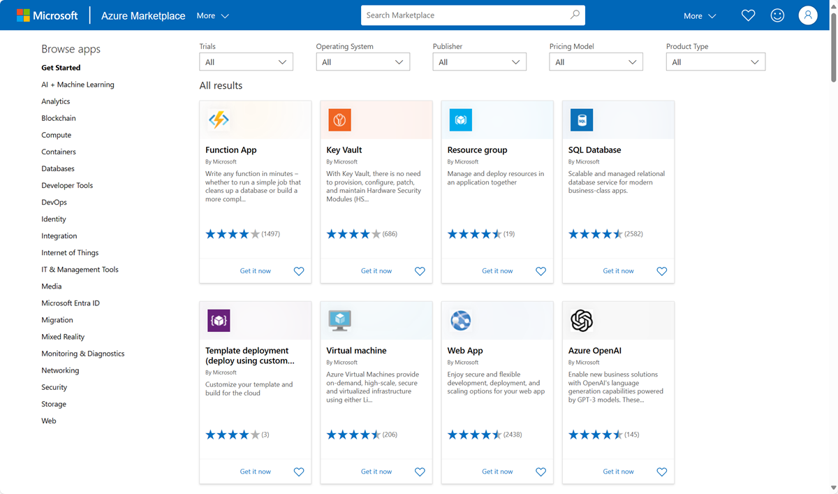 Azure Marketplace에서 앱 찾아보기