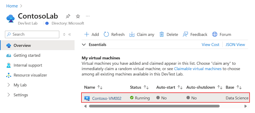 DevTest Labs에서 수식의 기반으로 사용할 랩에서 기존 VM을 선택하는 방법을 보여 주는 스크린샷