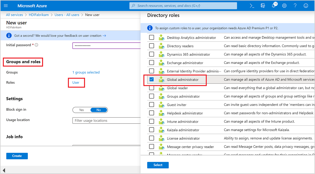 Microsoft Entra 역할 대화 상자입니다.