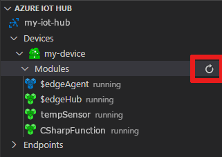 Visual Studio Code에 배포된 모듈을 보는 방법을 보여 주는 스크린샷.