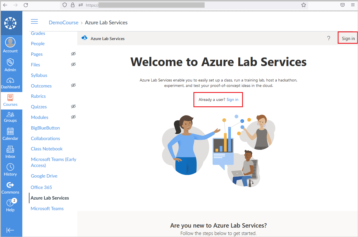 Azure Lab Services 로그인 화면