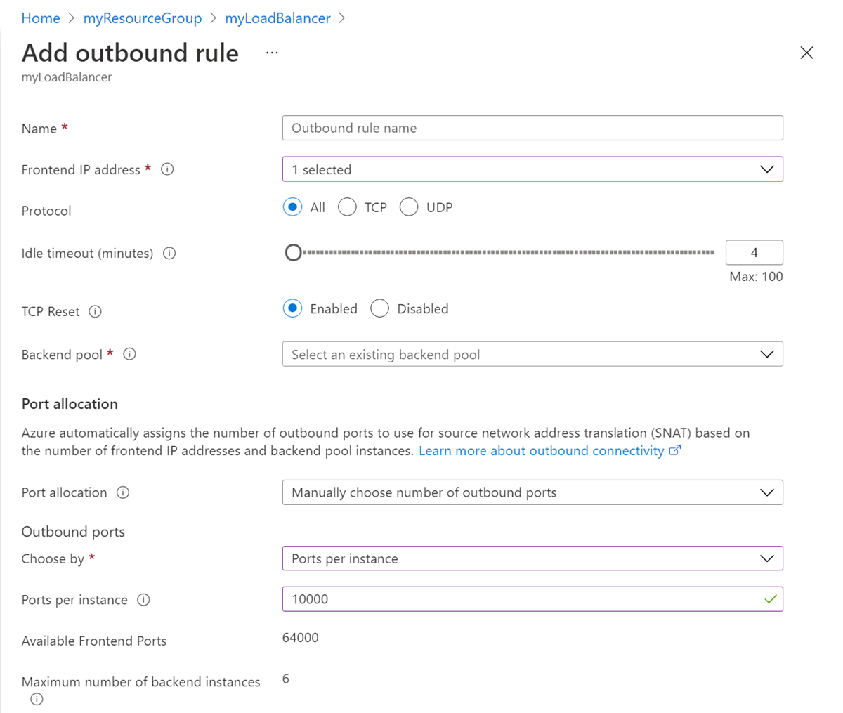 Screehshot of add outbound rule.