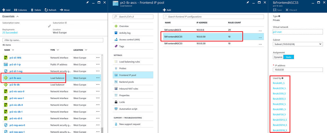 Azure Portal에서 새 프런트 엔드 IP 풀