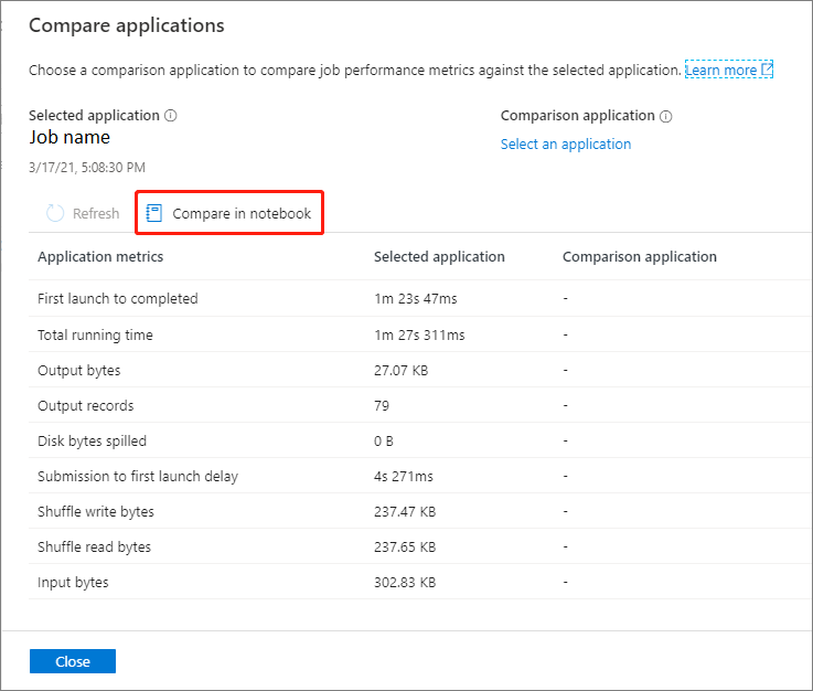 Screenshot of compare in notebook.