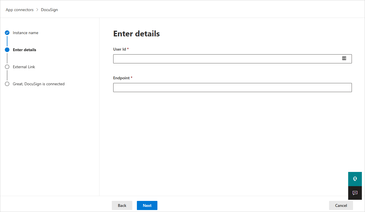 DocuSign 세부 정보를 입력합니다.