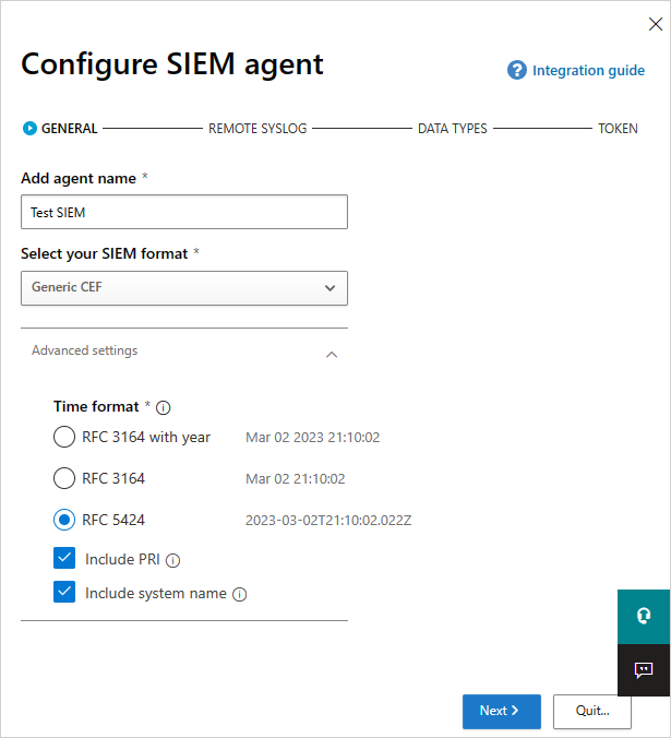 General SIEM settings.